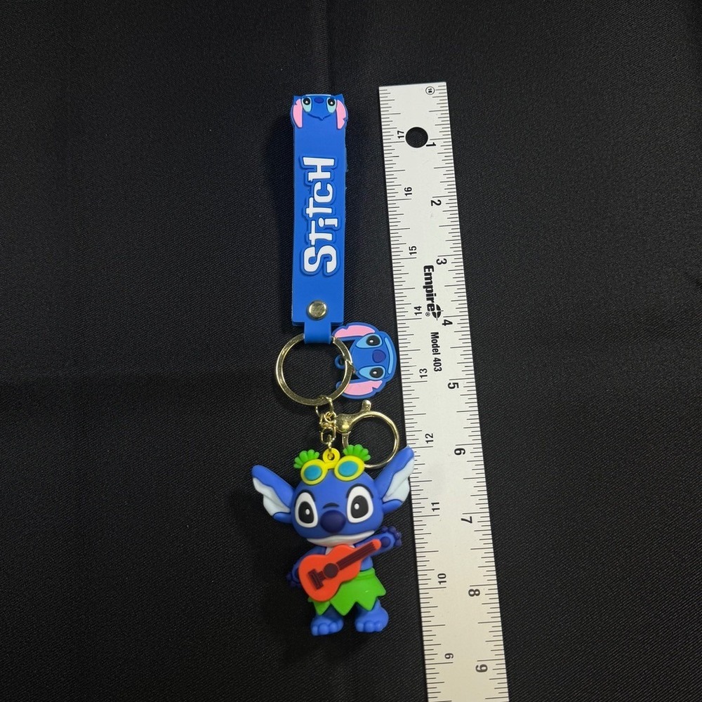 Disney Lilo and Stitch Hula Ukulele Keychain Blue Rubber Strap Keyring - Picture 4 of 5